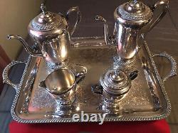 Vintage Wm Rogers 6 Piece Silverplate Tea-Coffee Set with Large Tray #22-151