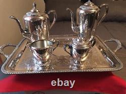 Vintage Wm Rogers 6 Piece Silverplate Tea-Coffee Set with Large Tray #22-151
