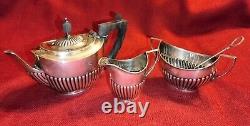 Vintage small sterling silver tea set & spoon, 3 pc very nice hallmarked 396g