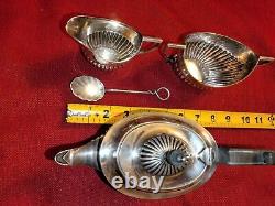 Vintage small sterling silver tea set & spoon, 3 pc very nice hallmarked 396g