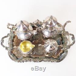 Vtg FB Rogers Silver Plate Lady Margaret Coffee Tea Service Set, Footed