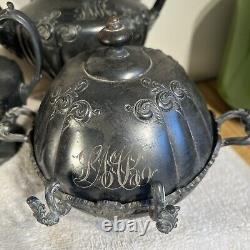 Vtg Middletown Plate Co 5 Piece Silver Etched Coffee Tea Pot Set