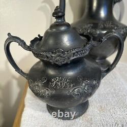 Vtg Middletown Plate Co 5 Piece Silver Etched Coffee Tea Pot Set