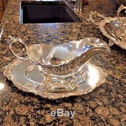 WALLACE SILVER PLATE BAROQUE 10 PC Coffee & Tea Service Set withTray, Gravy, S&P