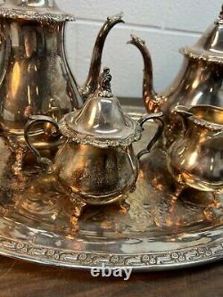 WALLACE Silverplate 5 piece Tea Coffee Set Vintage Silver Teapot pitcher #1100