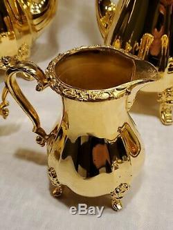 WEBSTER WILCOX INTERNATIONAL SILVER CO. 24k GOLD PLATED COFFEE/TEA SET 8 pc