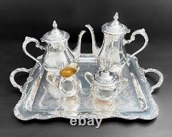 WM Rogers Silver Plate Vtg Coffee Tea Service Serving Tray 5 Piece Set