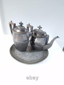 Walker & Hall Sheffield 2 Antique Silver Teapots & Plate Set England 1890-1910