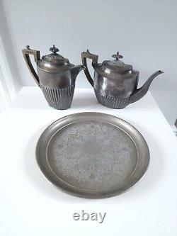 Walker & Hall Sheffield 2 Antique Silver Teapots & Plate Set England 1890-1910