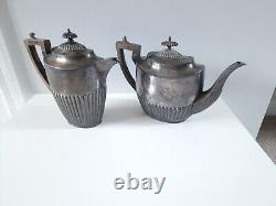 Walker & Hall Sheffield 2 Antique Silver Teapots & Plate Set England 1890-1910