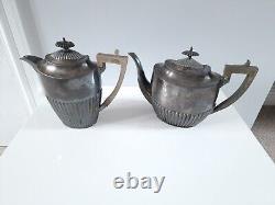 Walker & Hall Sheffield 2 Antique Silver Teapots & Plate Set England 1890-1910