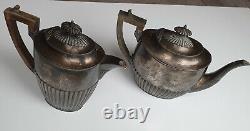 Walker & Hall Sheffield 2 Antique Silver Teapots & Plate Set England 1890-1910