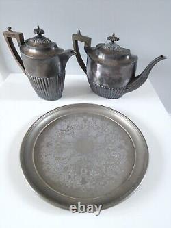 Walker & Hall Sheffield 2 Antique Silver Teapots & Plate Set England 1890-1910