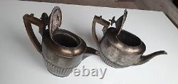 Walker & Hall Sheffield 2 Antique Silver Teapots & Plate Set England 1890-1910