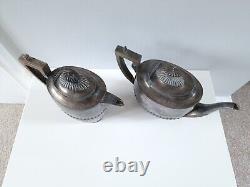 Walker & Hall Sheffield 2 Antique Silver Teapots & Plate Set England 1890-1910