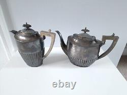 Walker & Hall Sheffield 2 Antique Silver Teapots & Plate Set England 1890-1910