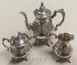 Wallace Baroque 3 Piece Silverplate Tea Pot Sugar Creamer Set 281, 283, 284