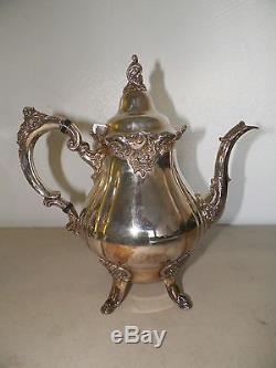 Wallace Baroque Silverplate Tea Set Coffee & Tea Pot Cream & Sugar