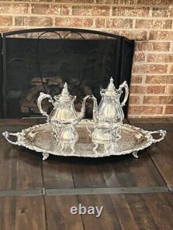 Wallace Baroque silver plate tea & coffee set withtray