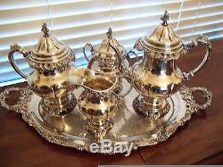 Wallace Grand Baroque 4 piece Coffee, Tea Set #4850-90 in sterling silver