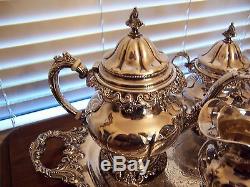 Wallace Grand Baroque 4 piece Coffee, Tea Set #4850-90 in sterling silver