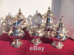 Wallace Grand Baroque Sterling Silver 5 Piece Tea Set Excellent No Monograms