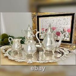 Wallace La Raine Tea Set Silver Plated 5 Pcs. Tea & Coffee Service Set with Tray