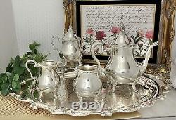 Wallace La Raine Tea Set Silver Plated 5 Pcs. Tea & Coffee Service Set with Tray