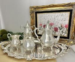 Wallace La Raine Tea Set Silver Plated 5 Pcs. Tea & Coffee Service Set with Tray