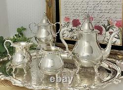 Wallace La Raine Tea Set Silver Plated 5 Pcs. Tea & Coffee Service Set with Tray