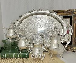 Wallace La Raine Tea Set Silver Plated 5 Pcs. Tea & Coffee Service Set with Tray