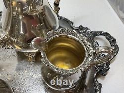 Wallace Royal Rose Silver Plated Tray, Coffee, Tea, Sugar, & Creamer Tea Set