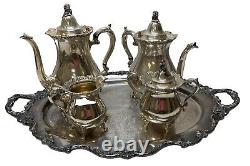 Wallace Royal Rose Silver Plated Tray, Coffee, Tea, Sugar, & Creamer Tea Set