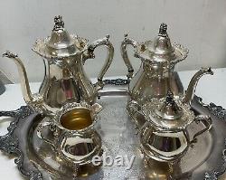 Wallace Royal Rose Silver Plated Tray, Coffee, Tea, Sugar, & Creamer Tea Set