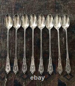 Wallace Sterling Rose Point Pattern Ice Tea Spoons Set of 8