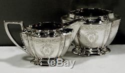 Watson Co. Sterling Silver Tea Set c1910 HAND DECORATED