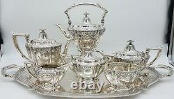 Watson Sterling Silver Hand Chased 7 Pc Tea & Coffee Set With Tray