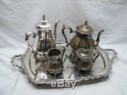 Webster Wilcox Silver Plate Coffee/Tea Service Set WithTray Sugar Creamer