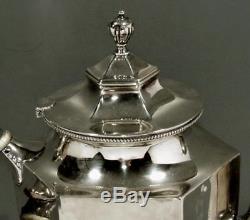 Whiting Sterling Silver Tea Set BEADED HEXAGONAL FORM c1900