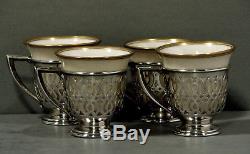 Whiting Sterling Tea Set 4 Matching Liners & Lenox Cups c1920