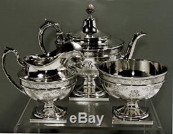 William B. Durgin Sterling Silver Tea Set c1910 HAND DECORATED