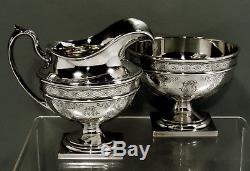 William B. Durgin Sterling Silver Tea Set c1910 HAND DECORATED