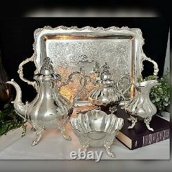 Winthrop Tea Set by Reed and Barton Silver Plated Tea Service Set on Tray 5 Pc