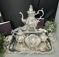 Winthrop Tea Set by Reed and Barton Silver Plated Tea Service Set on Tray 5 Pc