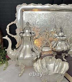 Winthrop Tea Set by Reed and Barton Silver Plated Tea Service Set on Tray 5 Pc