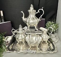 Winthrop Tea Set by Reed and Barton Silver Plated Tea Service Set on Tray 5 Pc