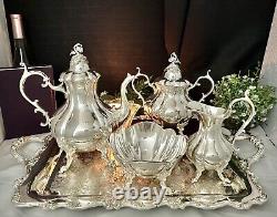 Winthrop Tea Set by Reed and Barton Silver Plated Tea Service Set on Tray 5 Pc