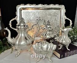 Winthrop Tea Set by Reed and Barton Silver Plated Tea Service Set on Tray 5 Pc