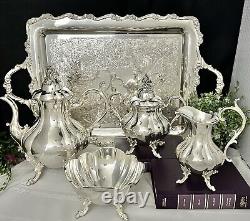 Winthrop Tea Set by Reed and Barton Silver Plated Tea Service Set on Tray 5 Pc