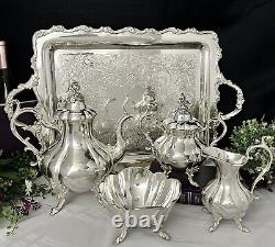 Winthrop Tea Set by Reed and Barton Silver Plated Tea Service Set on Tray 5 Pc